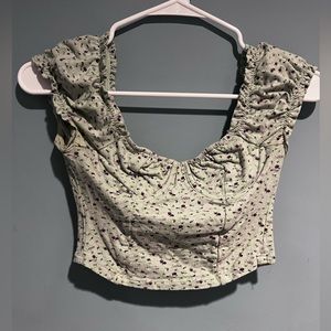 Corset style sage green crop top with flowers